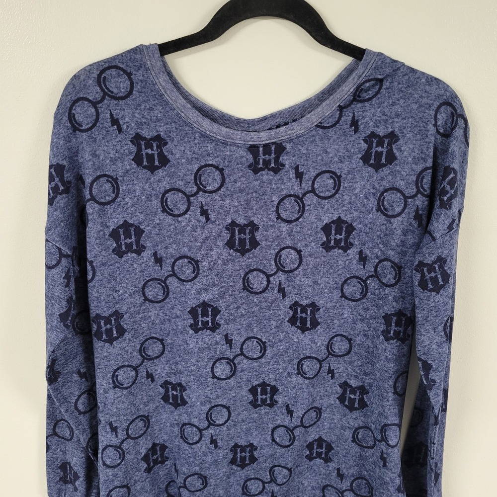 Harry Potter Hogwarts Glasses Lightning Bolt Blue Lounge Top - Large